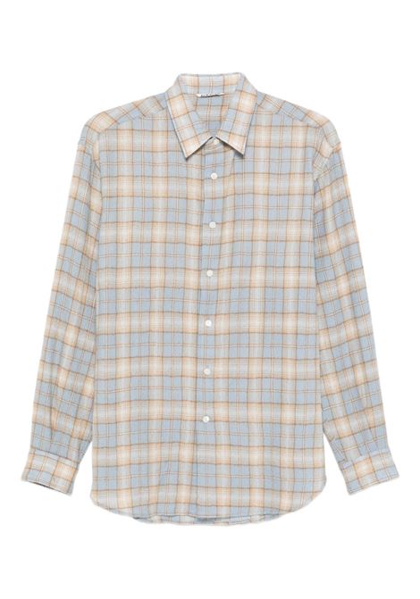 airy wool check uomo shirt light blue and beige AURALEE | A25AS01WNLIGHT BLUE BEIGE